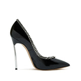 Women's Metal Heel Chain Design Stilettos - Black -  Party Stilettos - 45 B - PU Leather - image 9