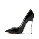 Women's Metal Heel Chain Design Stilettos - Black -  Party Stilettos - 45 B - PU Leather - image 2