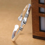 Men's Women's Silver Hand Hug Bangle - Silver - Unisex Bracelet - Adjustable - Sterling Silver - image 2
