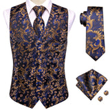 Men's 5 Pcs Luxury Formal Waistcoat Tie Set - Blue/Gold -5Pcs Set - MJ-3006-0079 - XXXL - Silk - image 14