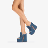 Denim Design Plaform Summer Sandals - Mid Blue Denim - 43 B - Canvas - image 2