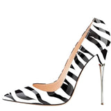 Women's Luxury Metal Heel Zebra Stilettos - Black/White - 12cm Heel - 46 B - PU Leather - image 7