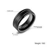 Tungsten Brushed Black Grooved Band - Black - Wedding Band 8mm - 13 - Tungsten - image 5