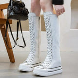 Women's Knee High Platform Canvas Boots - Black - High Top Canvas Sneakers - 40 B - Canvas - image 28