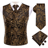 Men's 4 Pcs Dark Gold Paisley Tie Set - Dark Gold - 4pc Tie Set - MJ-0055 - 3XL - Silk - image 11