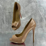 Women's Patent Super High Dress Stilettos - Beige - 12cm Heels - 45 B - PU Leather - image 6