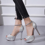 Women's Shimmery High Heel Stilettos - Gold - Super High Heels - 39 B - PU Leather - image 19