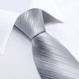Men's 3 Pcs Silk Silver Striped Tie Set - Silver - 3pc Tie Set - MJ-7003 - One Size - Silk - image 2
