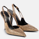 Women's Metallic Beaded High Slingbacks - Gold - 1 6129 / Slingbacks - 42 B - PU Leather - image 27