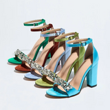 Funki Buys | Shoes | Women's Satin Crystal High Block Sandal