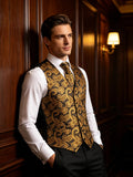 Men's 4 Pcs Premiem Gold Tie Vest Set - Gold/Black - 4pc Tie Set - MJ-3052 - 3XL - Silk - image 8
