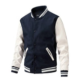 Men's Varsity Stand Collar Bomber Jacket - Black - Bomber Jacket - 4XL - PU Leather - image 8