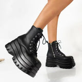 Women's Gothic Punk Retro Biker Boots - Black - 1 / Combat Boots - 10 B - PU Leather - image 19