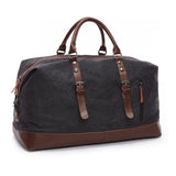 Travel Bags Canvas Leather Overnight Bag - Black - Travel Bag - Canvas/Leather - image 5