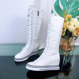 Women's Knee High Platform Canvas Boots - Black - High Top Canvas Sneakers - 40 B - Canvas - image 29