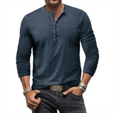 Men's Casual Long Sleeve Henly Shirt - Khaki - Long Sleeve Tee Shirt - 5XL - Polyester - image 41