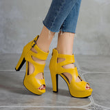 Women's Block Heeled Platform Sandals - Black - Heels - 43 B - PU Leather - image 16