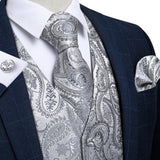 Men's 4 Pcs Luxury Silver Vest Tie Set - Silver -4Pcs Set -M-0103 - XXXL - Silk - image 2