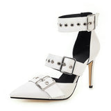 Women's Punk Buckle Strap Rivet Stilettos - White - Punk Rivet Stilettos - 4 B - PU Leather - image 32
