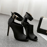 Women's High Buckle Strap Stiletto Sandal - Black - Buckle Strap Stilettos - 46 B - PU Leather - image 21