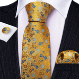 Funki Buys | Neckties | Men's 3 Pcs Gold Floral Luxury Tie Set