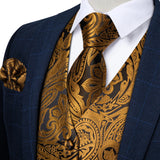 Men's 4 Pcs Luxury Gold Silk Tie Vest Set - Gold - 4pc Tie Set - M-0161 - 3XL - Silk - image 1