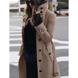 Women's Wool Blend Stand Collar Coat - Khaki - Women's Jacket - XXXL - Polyester - image 8