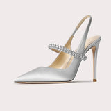 Women's Luxury Diamante Satin Stilettos - Champagne - 10 cm Heel Shoes - 45 B - Satin - image 14