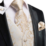 Men's 5 Pcs Luxury Wedding Vest Tie Set - Beige/Gold -5Pcs Set - MJ-3006-0079 - XXXL - Silk - image 3