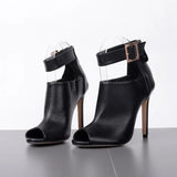 Women's High Buckle Strap Stiletto Sandal - Black - Buckle Strap Stilettos - 46 B - PU Leather - image 19