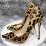 Women's Patent Leather Leopard Stilettos - Leopard - 12cm - 46 B - Genuine Patent Leather - image 4