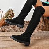 Women's Over Knee Tie Up Platform Boots - Black - Over Knee Suede Tie Boots - 43 B - PU Suede Leather - image 4