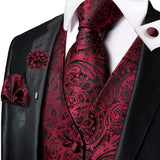 Men's 5 Pcs Fashion Silk Waistcoat Tie Sets - Burgundy - MJ-0024-0056 - 3XL - Silk/Rayon/Polyester - image 1