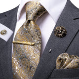 Men's 5 Pcs Floral Bronze Tie Set - Bronze - 5Pcs Set -N-0271 - One Size - Silk - image 13