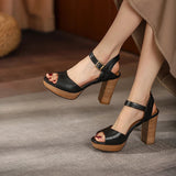Women's Real Leather Chunky Summer Sandals - Auburn - Strappy Sandals - 40 B - Genuine Leather - image 11