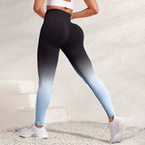 Women's Gradient Smile Yoga Pants - Dark Blue - Gradient / Fitness Pants - XL - Spandex Polyester - image 12