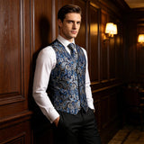 Men's 4 Pcs Luxury Blue Silver Tie Vest Set - Blue - 4pc Tie Set - MJ-0043 - 3XL - Silk - image 8