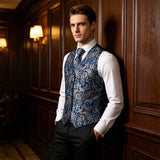 Men's 4 Pcs Luxury Blue Silver Tie Vest Set - Blue - 4pc Tie Set - MJ-0043 - 3XL - Silk - image 15