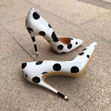 Women's White Black Polka Dot Heels - White/Black - 1 / 12cm Heel - 46 B - Patent Leather - image 7