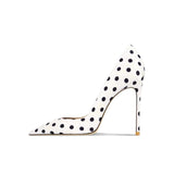 Women's Leather Polka Dot Pointed Toe Heels - White - 1 / 10cm Heel - 45 B - Silk/Leather - image 12