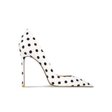 Women's Leather Polka Dot Pointed Toe Heels - White - 1 / 10cm Heel - 45 B - Silk/Leather - image 10