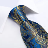 Men's 3 Pcs Luxury Blue Yellow Tie Set - Blue - MJ-7391 - One Size - Silk - image 2