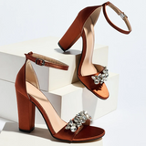 Funki Buys | Shoes | Women's Satin Crystal High Block Sandal
