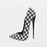 Women's Custom Houndstooth Super High Heels - Black/White - 1 / 12cm Heel - 46 B - PU Leather - image 15