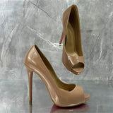 Women's Patent Super High Dress Stilettos - Beige - 12cm Heels - 45 B - PU Leather - image 8