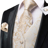 Men's 5 Pcs Luxury Wedding Vest Tie Set - Beige/Gold -5Pcs Set - MJ-3006-0079 - XXXL - Silk - image 19