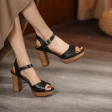 Women's Real Leather Chunky Summer Sandals - Auburn - Strappy Sandals - 40 B - Genuine Leather - image 17