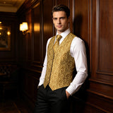 Men's 5 Pcs Premium Gold Vest Tie Set - Dark Gold - 5Pcs Set - MJ-3202_0036 - XXXL - Silk - image 10