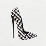 Women's Custom Houndstooth Super High Heels - Black/White - 1 / 12cm Heel - 46 B - PU Leather - image 13