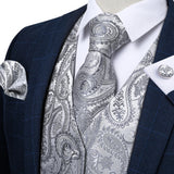 Men's 4 Pcs Luxury Silver Vest Tie Set - Silver -4Pcs Set -M-0103 - XXXL - Silk - image 8